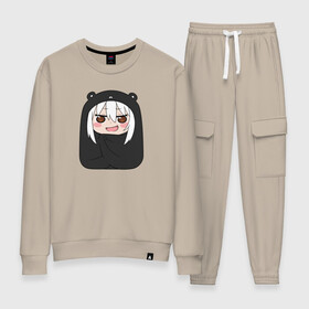 Женский костюм хлопок с принтом Himouto! Umaru-chan black  , 100% хлопок | на свитшоте круглая горловина, мягкая резинка по низу. Брюки заужены к низу, на них два вида карманов: два 