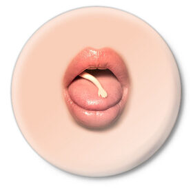 Значок с принтом КУКОЛЬНАЯ РУКА ,  металл | круглая форма, металлическая застежка в виде булавки | doll | girl | hand | lips | mouth | tongue | губы | девушка | кукла | рот | рука | язык