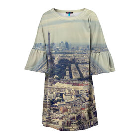 Детское платье 3D с принтом Париж , 100% полиэстер | прямой силуэт, чуть расширенный к низу. Круглая горловина, на рукавах — воланы | Тематика изображения на принте: город | париж | улицы города | франция | эйфелевая башня