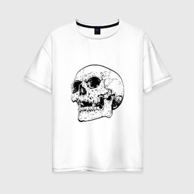 Женская футболка хлопок Oversize с принтом Череп , 100% хлопок | свободный крой, круглый ворот, спущенный рукав, длина до линии бедер
 | арт | белый | вектор | карандаш | рисунок | рисунок карандашом | скелет | череп | чёрный
