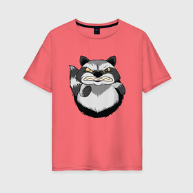 Женская футболка хлопок Oversize с принтом Сердитый Енот , 100% хлопок | свободный крой, круглый ворот, спущенный рукав, длина до линии бедер
 | angry | art | bandit | cute | evil | fat | grunpy | illustration | mad | raccoon | raccoons | rage | raging | арт | бандит | безумный | вор | енотами | енотик | еноты | забавный | злобный | злой | иллюстрация | милый | прикол | пушистый | сме