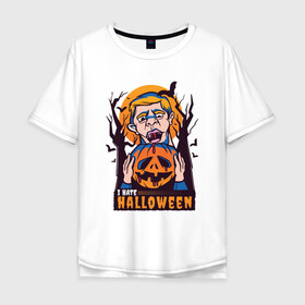 Мужская футболка хлопок Oversize с принтом I hate halloween , 100% хлопок | свободный крой, круглый ворот, “спинка” длиннее передней части | Тематика изображения на принте: bat | bats | clerc | human | killer | pumpkin | vampire | zombie | вампир | вурдалак | зомби | интроверт | кладбище | клерк | летучие мыши | мерч | не наш праздник | ненавижу | ненависть | тыква | тыквенная голова | убил | хеллоуи