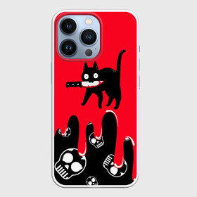 Чехол для iPhone 13 Pro с принтом WHAT CAT ,  |  | Тематика изображения на принте: art | black | black cat | cat | dark | dark cat | halloween | what | what cat | what mem | арт | кот | кот арт | кот мем | мем | нож | праздник | прикол | прикольный кот | убица | хэллоуин | чёрный | чёрный кот | что | что мем