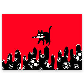 Поздравительная открытка с принтом WHAT CAT , 100% бумага | плотность бумаги 280 г/м2, матовая, на обратной стороне линовка и место для марки
 | Тематика изображения на принте: art | black | black cat | cat | dark | dark cat | halloween | what | what cat | what mem | арт | кот | кот арт | кот мем | мем | нож | праздник | прикол | прикольный кот | убица | хэллоуин | чёрный | чёрный кот | что | что мем