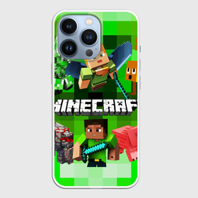 Чехол для iPhone 13 Pro с принтом Minecraft Майнкрафт ,  |  | alex | blox | creeper | dungeons | logo game | piggy | pixel | steve | zombie | алекс | герои | голем | детям | зомби | квадраты | крипер | куб | логотипы игр | майнкрафт | мальчикам | меч | мобы | персонажи | пиксель | пиксельный
