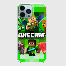 Чехол для iPhone 13 Pro Max с принтом Minecraft Майнкрафт ,  |  | alex | blox | creeper | dungeons | logo game | piggy | pixel | steve | zombie | алекс | герои | голем | детям | зомби | квадраты | крипер | куб | логотипы игр | майнкрафт | мальчикам | меч | мобы | персонажи | пиксель | пиксельный