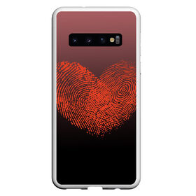 Чехол для Samsung Galaxy S10 с принтом Сердце из отпечатков пальцев , Силикон | Область печати: задняя сторона чехла, без боковых панелей | влюбленные | вместе | градиент | линии судьбы | любовь | он и она | отпечатки пальцев | пальчики | признание | сердце | следы