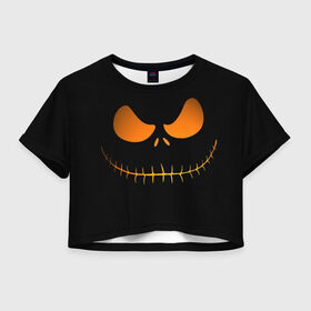 Женская футболка Crop-top 3D с принтом Зловещая улыбка , 100% полиэстер | круглая горловина, длина футболки до линии талии, рукава с отворотами | halloween | злая улыбка | праздник | страшный праздник | хэллоуин
