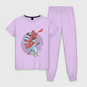 Женская пижама хлопок с принтом Сердце зомби , 100% хлопок | брюки и футболка прямого кроя, без карманов, на брюках мягкая резинка на поясе и по низу штанин | arrow | art | hand | heart | zombie | арт | зомби | рука | сердце | стрела