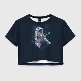 Женская футболка Crop-top 3D с принтом Космонавт с гитарой , 100% полиэстер | круглая горловина, длина футболки до линии талии, рукава с отворотами | арт | астронавт | гитара | гитарист | звезда | звёзды | космонавт | космос | ночь | рисунок | скафандр