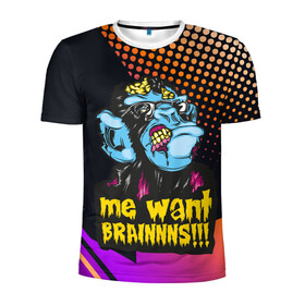 Мужская футболка 3D спортивная с принтом Me wants brainnns!!! , 100% полиэстер с улучшенными характеристиками | приталенный силуэт, круглая горловина, широкие плечи, сужается к линии бедра | blood | diablo | haloween | horror | дьявол | зомби | кости | кровь | мозги | мясо | страшилка | ужасы | хеллоуин | хелоуин