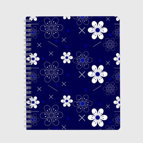 Тетрадь с принтом Сhamomile , 100% бумага | 48 листов, плотность листов — 60 г/м2, плотность картонной обложки — 250 г/м2. Листы скреплены сбоку удобной пружинной спиралью. Уголки страниц и обложки скругленные. Цвет линий — светло-серый
 | Тематика изображения на принте: abstraction | blue | chamomile | flowers | patterns | shapes | texture | абстракция | ромашки | синий | текстура | узоры | формы | цветы