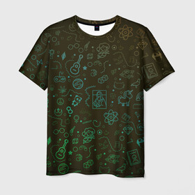Мужская футболка 3D с принтом Иконпак , 100% полиэфир | прямой крой, круглый вырез горловины, длина до линии бедер | гитара | джойстик | единорог | иконки | кубики | лего | мона лиза