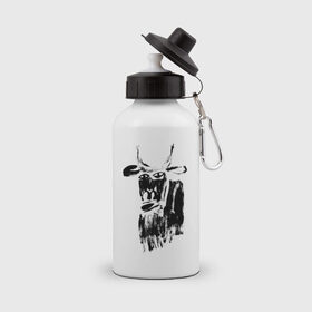 Бутылка спортивная с принтом бык нарисованный , металл | емкость — 500 мл, в комплекте две пластиковые крышки и карабин для крепления | 2021 | бык | год быка | год коровы | новый год | символ года