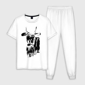 Мужская пижама хлопок с принтом бык нарисованный , 100% хлопок | брюки и футболка прямого кроя, без карманов, на брюках мягкая резинка на поясе и по низу штанин
 | 2021 | бык | год быка | год коровы | новый год | символ года