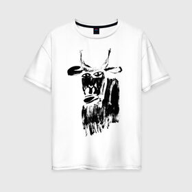 Женская футболка хлопок Oversize с принтом бык нарисованный , 100% хлопок | свободный крой, круглый ворот, спущенный рукав, длина до линии бедер
 | 2021 | бык | год быка | год коровы | новый год | символ года