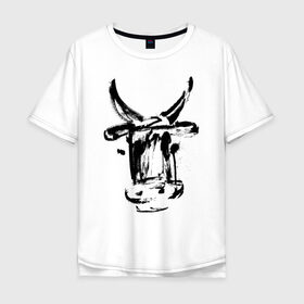 Мужская футболка хлопок Oversize с принтом бык , 100% хлопок | свободный крой, круглый ворот, “спинка” длиннее передней части | 2021 | бык | год быка | год коровы | новый год | символ года