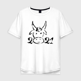 Мужская футболка хлопок Oversize с принтом 2021 , 100% хлопок | свободный крой, круглый ворот, “спинка” длиннее передней части | Тематика изображения на принте: 2021 | бык | год быка | год коровы | новый год | символ года