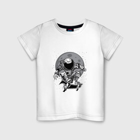 Детская футболка хлопок с принтом Космический скейт , 100% хлопок | круглый вырез горловины, полуприлегающий силуэт, длина до линии бедер | арт | астронавт | звезда | звёзды | космический отдых | космонавт | космос | ночь | рисунок | скафандр | скейт | скейтборд