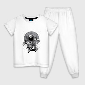 Детская пижама хлопок с принтом Космический скейт , 100% хлопок |  брюки и футболка прямого кроя, без карманов, на брюках мягкая резинка на поясе и по низу штанин
 | арт | астронавт | звезда | звёзды | космический отдых | космонавт | космос | ночь | рисунок | скафандр | скейт | скейтборд