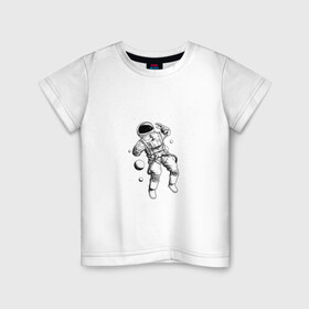 Детская футболка хлопок с принтом Полёт нормальный , 100% хлопок | круглый вырез горловины, полуприлегающий силуэт, длина до линии бедер | арт | астронавт | звезда | звёзды | космонавт | космос | невесомость | ночь | полёт | полёт в невесомости | рисунок | скафандр