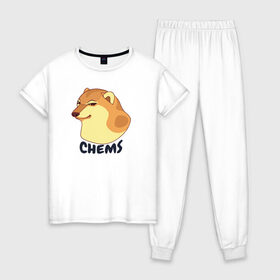 Женская пижама хлопок с принтом Чимс , 100% хлопок | брюки и футболка прямого кроя, без карманов, на брюках мягкая резинка на поясе и по низу штанин | chemps | chems | doge | dogo | дог | доге | доке и чимс | чимс | чимс доге