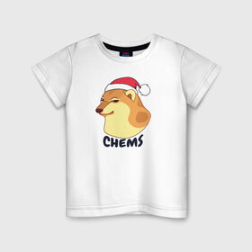 Детская футболка хлопок с принтом Новогодний Чимс , 100% хлопок | круглый вырез горловины, полуприлегающий силуэт, длина до линии бедер | Тематика изображения на принте: chemps | chems | doge | dogo | дог | доге | доке и чимс | чимс | чимс доге