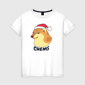 Женская футболка хлопок с принтом Новогодний Чимс , 100% хлопок | прямой крой, круглый вырез горловины, длина до линии бедер, слегка спущенное плечо | chemps | chems | doge | dogo | дог | доге | доке и чимс | чимс | чимс доге