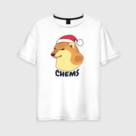 Женская футболка хлопок Oversize с принтом Новогодний Чимс , 100% хлопок | свободный крой, круглый ворот, спущенный рукав, длина до линии бедер
 | chemps | chems | doge | dogo | дог | доге | доке и чимс | чимс | чимс доге