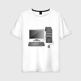 Женская футболка хлопок Oversize с принтом Компьютер , 100% хлопок | свободный крой, круглый ворот, спущенный рукав, длина до линии бедер
 | блок | клавиатура | комп | компьютер | компьютерные | монитор | мышка | системник | системный | техника | технологии | технология