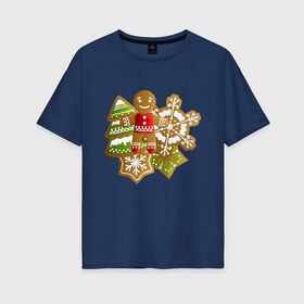 Женская футболка хлопок Oversize с принтом Christmas gingerbread , 100% хлопок | свободный крой, круглый ворот, спущенный рукав, длина до линии бедер
 | 