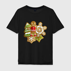 Мужская футболка хлопок Oversize с принтом Christmas gingerbread , 100% хлопок | свободный крой, круглый ворот, “спинка” длиннее передней части | 