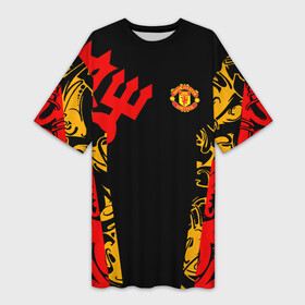 Платье-футболка 3D с принтом Manchester United | Red Devils ,  |  | chtristiano | fc | football | man | manchester | ronaldo | united | гостевая | гостей | дьяволы | криштано | криштану | ле | лига европы | лига чемпионов | лч | ман юн | манчестер | роналдо | роналду | спортивная | фк | форма | футбол