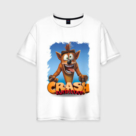 Женская футболка хлопок Oversize с принтом Crash Bandicoot Red Logo (Z) , 100% хлопок | свободный крой, круглый ворот, спущенный рукав, длина до линии бедер
 | aku aku | bandicoot | cortex | crash | crash bandicoot | dr. neo cortex | naughty dog | tornado spin | бандикут | кортекс | крэш | тавна