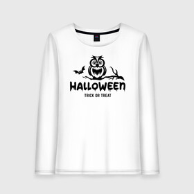 Женский лонгслив хлопок с принтом Halloween , 100% хлопок |  | 31 октября | halloween | halowen | ведьма | день всех святых | джек | костюм | кровь | лого | монстр | надпись | праздник | приведение | призрак | светильник | символ | страшная | тыква | ужасы | хеллоуин | хеллуин