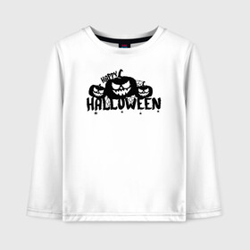 Детский лонгслив хлопок с принтом Halloween , 100% хлопок | круглый вырез горловины, полуприлегающий силуэт, длина до линии бедер | 31 октября | halloween | halowen | ведьма | день всех святых | джек | костюм | кровь | лого | монстр | надпись | праздник | приведение | призрак | светильник | символ | страшная | тыква | ужасы | хеллоуин | хеллуин