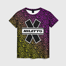 Женская футболка 3D с принтом НИЛЕТТО / Niletto , 100% полиэфир ( синтетическое хлопкоподобное полотно) | прямой крой, круглый вырез горловины, длина до линии бедер | hip | hop | logo | music | nileto | niletto | rap | знак | лого | логотип | логотипы | любимка | музыка | музыкант | нилето | нилетто | рэп | символ | символы | хип | хоп