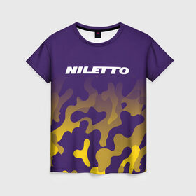 Женская футболка 3D с принтом НИЛЕТТО / Niletto , 100% полиэфир ( синтетическое хлопкоподобное полотно) | прямой крой, круглый вырез горловины, длина до линии бедер | hip | hop | logo | music | nileto | niletto | rap | знак | лого | логотип | логотипы | любимка | музыка | музыкант | нилето | нилетто | рэп | символ | символы | хип | хоп