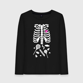 Женский лонгслив хлопок с принтом СКЕЛЕТ , 100% хлопок |  | dab | halloween | skeleton | арт | арт черепа | голова | дэб | конфета | конфетки | конфеты | кости | мертвец | мертвецы | пицца | праздник | праздник мёртвых | сердечко | скелет | скелет dab | скелет дэб | хэллоуин