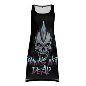 Платье-майка 3D с принтом PUNKS NOT DEAD , 100% полиэстер | полуприлегающий силуэт, широкие бретели, круглый вырез горловины, удлиненный подол сзади. | anarchy | dead | musick | punk | rock | skull | анархия | музыка | панк | рок | череп