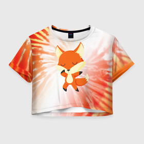 Женская футболка Crop-top 3D с принтом ЛИСИЧКА / FOXY , 100% полиэстер | круглая горловина, длина футболки до линии талии, рукава с отворотами | animals | fox | foxes | foxy | ginger | животные | лис | лиса | лисенок | лисий | лисица | лисицы | лисичка | лисички | лисы | лисята | оранжевый