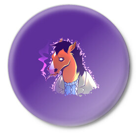 Значок с принтом Конь БоДжек ,  металл | круглая форма, металлическая застежка в виде булавки | bojack horseman | бо | бо джек | говорящий конь | джек | диана | кентавр | кони | конь | конь бо джек | мистер подхвост | мульт | мультфильм | тодд