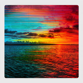 Магнитный плакат 3Х3 с принтом Glitch Sunset , Полимерный материал с магнитным слоем | 9 деталей размером 9*9 см | Тематика изображения на принте: clouds | glitch | ocean | sea | sky | sun | sunset | water | вода | глитч | море | небо | облака | океан | солнце