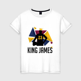 Женская футболка хлопок с принтом King James , 100% хлопок | прямой крой, круглый вырез горловины, длина до линии бедер, слегка спущенное плечо | 23 | anthony davis | basketball | bryant | game | james | kobe | lebron | los angeles | nba | sport | баскетбол | брайант | бровь | джеймс | калифорния | коби | король | леброн | лейкерс | лос анджелес | нба | спорт | тренер | чемпио