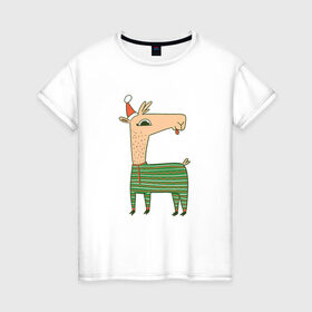 Женская футболка хлопок с принтом Рождественская Лама , 100% хлопок | прямой крой, круглый вырез горловины, длина до линии бедер, слегка спущенное плечо | 