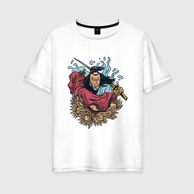 Женская футболка хлопок Oversize с принтом Древний Самурай , 100% хлопок | свободный крой, круглый ворот, спущенный рукав, длина до линии бедер
 | 