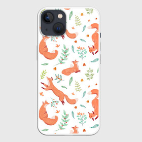 Чехол для iPhone 13 с принтом Акварельные лисички ,  |  | art | autumn | cute | pattern | winter | акварель | арт | арты | бежит | живопись | животные | зима | иллюстрация | лиса | лисица | лисы | милая | нарисованная | осень | охотник | пастель | паттерн | прыгает | пушистая