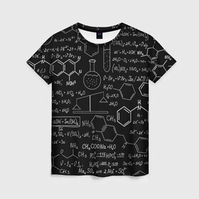 Женская футболка 3D с принтом Химические Формулы , 100% полиэфир ( синтетическое хлопкоподобное полотно) | прямой крой, круглый вырез горловины, длина до линии бедер | атом | буквы | молекула | подарок | учителю | физика | формулы | химичке | химия | цифры