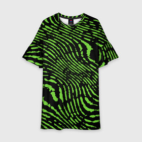 Детское платье 3D с принтом Зебра , 100% полиэстер | прямой силуэт, чуть расширенный к низу. Круглая горловина, на рукавах — воланы | Тематика изображения на принте: green | green lines | green neon | green neon lines | green zebra | lines | zebra | в полоску | зебра | зеленая зебра | зелёные полосы | зелёный | зелёный неон | полоски | полосы