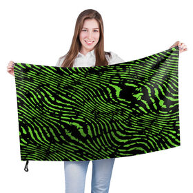 Флаг 3D с принтом Зебра , 100% полиэстер | плотность ткани — 95 г/м2, размер — 67 х 109 см. Принт наносится с одной стороны | green | green lines | green neon | green neon lines | green zebra | lines | zebra | в полоску | зебра | зеленая зебра | зелёные полосы | зелёный | зелёный неон | полоски | полосы